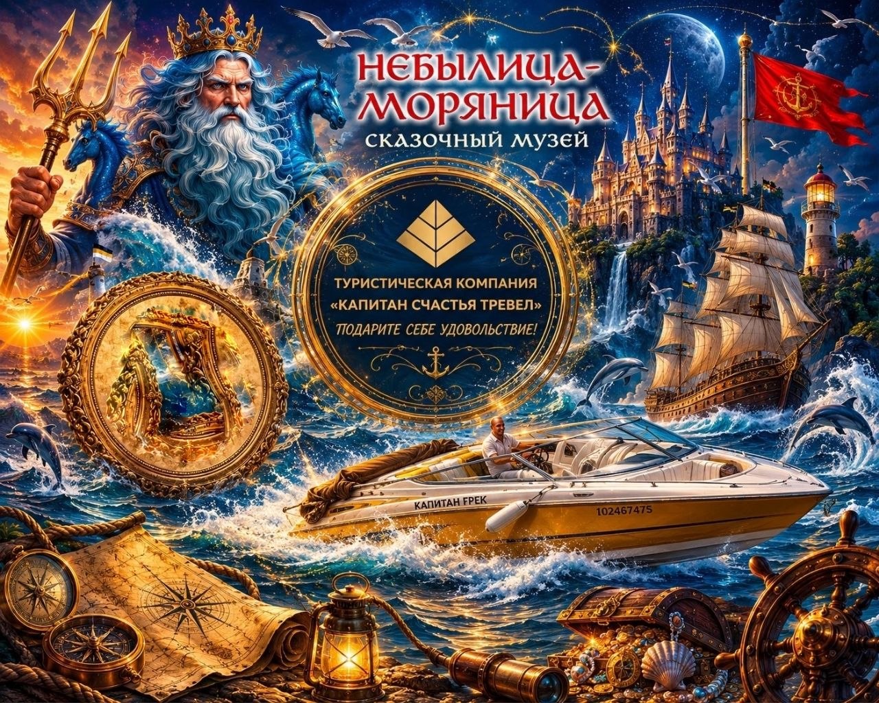 Афиша программы экскурсия в музее Небылица-Моряница и аренда катера